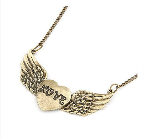 Gold Plated Angle Wings with Love Necklaces Pendants Long Chain necklace