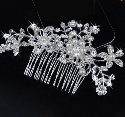 Crystal Rhinestones Diamante Pearls Women Hair Clip Comb