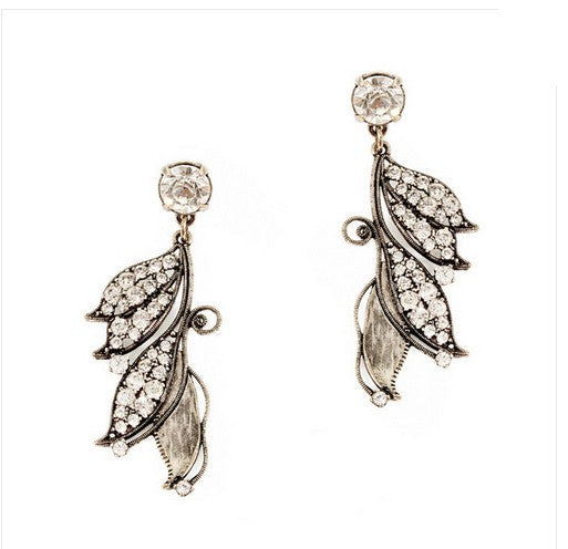 Retro Exquisite Leaves Crystal Earrings for Women